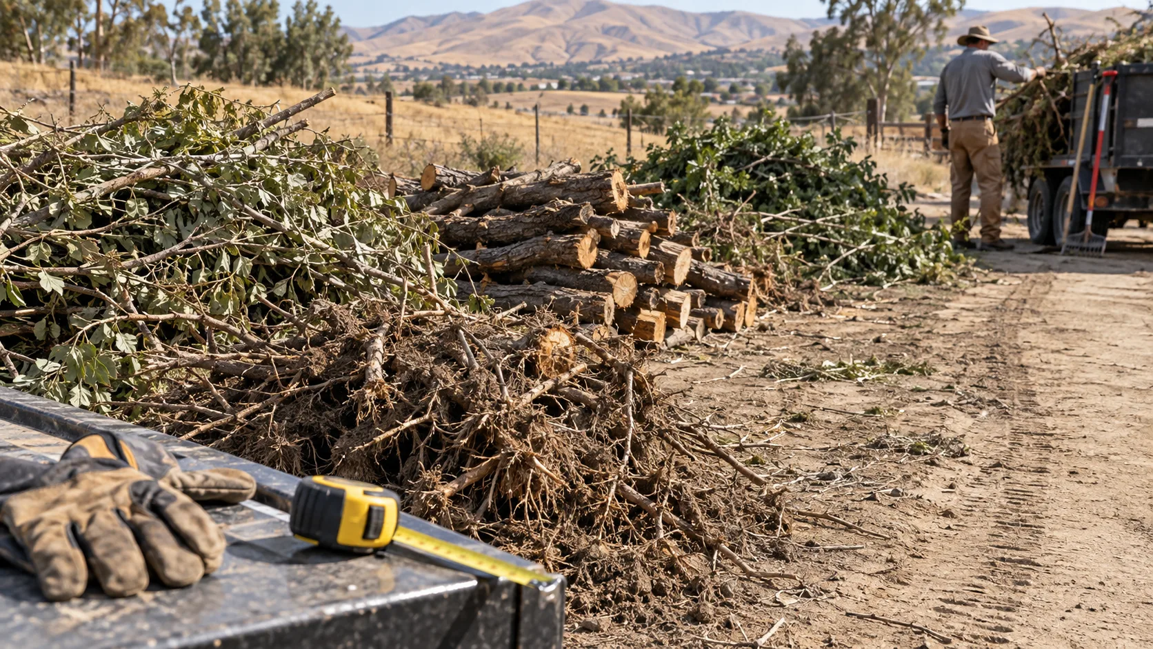 Detailed view of land clearing debris removal preparation